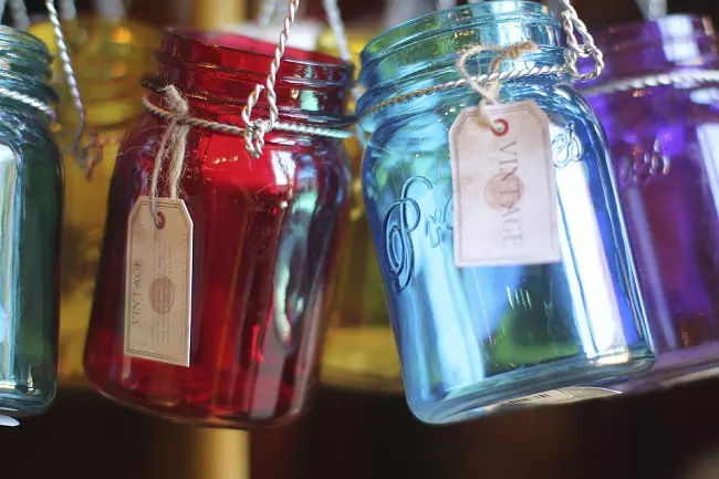 Colorful vintage mason jars