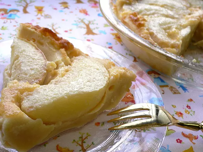 Peach clafoutis on a plate